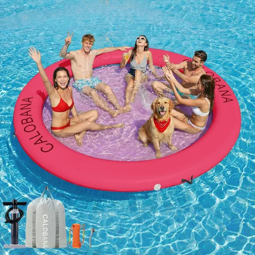 Miniatura 12 de CALOBANA Hamaca de agua inflable redonda flotante, flota lago isla balsa plataforma de muelle inflable para adultos, piscina, río, fiesta