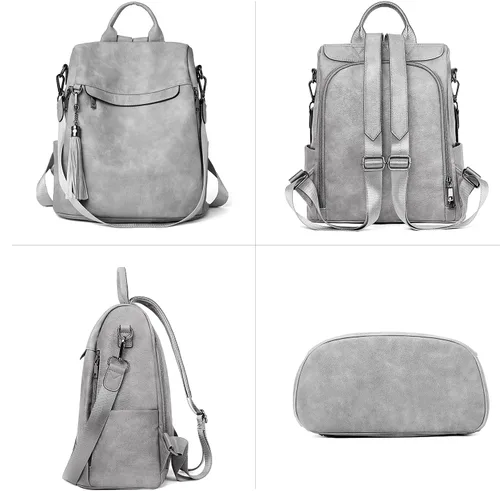 Miniatura 9 de Bromen - Mochila tipo bolso de mano de piel antirrobo para mujer a la moda, Beige floral, L
