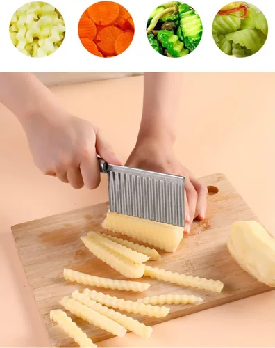 Miniatura 5 de Cuchillo de corte arrugado de acero inoxidable para papas y zanahorias, papas fritas, verduras y frituras francesas, cortador ondulado, cuchilla