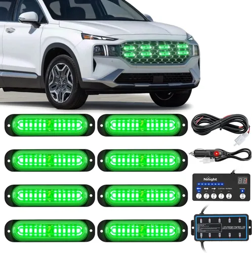 Miniatura 16 de Nilight 8 piezas de luces estroboscópicas LED 12 LED ámbar blancas, luz de emergencia 12 V 24 V, luz de advertencia de peligro con función