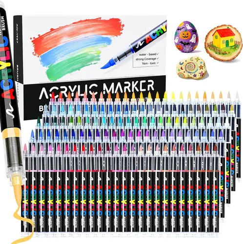 Marcadores de pintura acrílica de 120 colores, bolígrafos de pintura de colores a base de agua, marcadores de punta de pincel con sistema de control