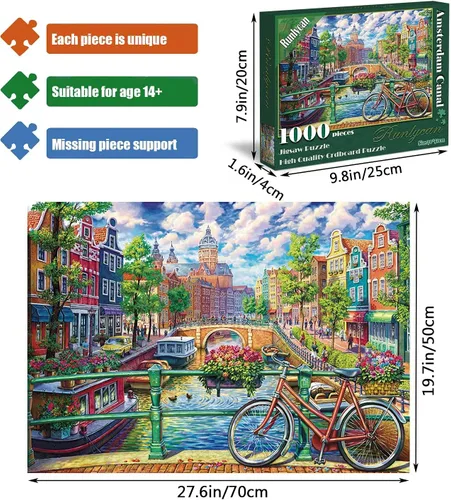 Miniatura 6 de Rompecabezas de 1000 piezas para adultos, 1000 piezas, juguetes educativos del canal de Ámsterdam, rompecabezas de decoración familiar