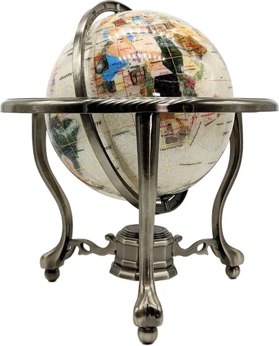 Miniatura 14 de Globo del mundo con piedras preciosas de océano azul con soporte de aleación de zinc plateado de 4 patas (8.661 in/9 pulgadas, 4 patas/azul océano)