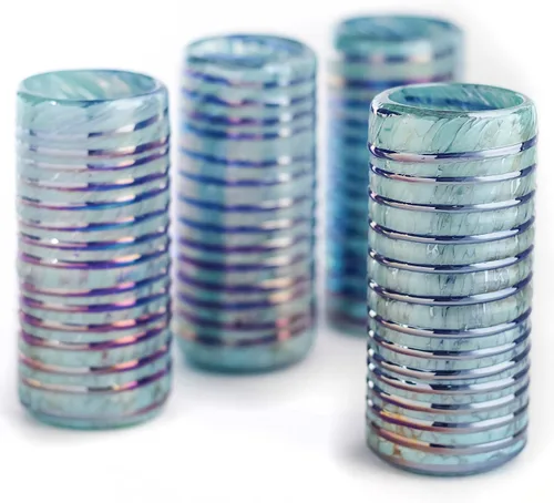 Miniatura 30 de Specialty - Vasos de tequila mexicanos, soplados a mano con color y textura únicos, juego de 4 piezas (borde azul)
