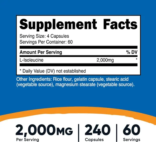 Miniatura 2 de Nutricost L-isoleucina 2000mg por porción, 240 cápsulas (60 porciones)
