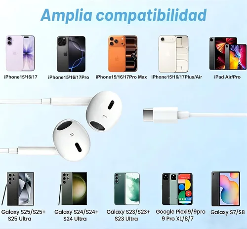 Miniatura 6 de Paquete de 2 auriculares USB C para iPhone 17/16/15 con micrófono y control de volumen HiFi Stereo Tipo C para iPhone 17/16/15 Pro Max, para Galaxy