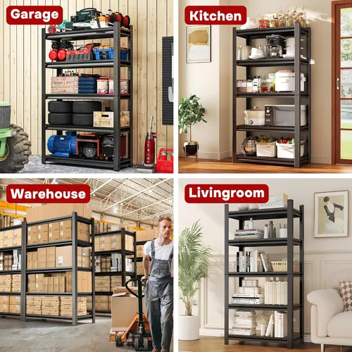 Miniatura 8 de Estantería resistente, estantes de garaje de 5 niveles de 40 pulgadas de ancho, estante de almacenamiento de metal ajustable para garaje, cocina
