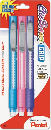 Miniatura 7 de Gomas de borrar de clic con mango estilo lápiz, surtidos, paquete de 3, Colores Variados Negro / azul