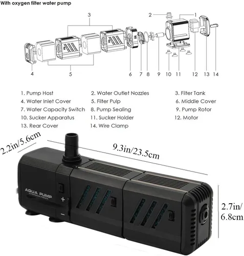 Miniatura 5 de MQ Bomba de agua sumergible de 400 GPH (1500 L/H, 15 W) con filtros y boquillas de agua, ultra silenciosa para acuario, pecera, estanque, fuente