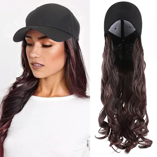 Miniatura 22 de S-noilite Peluca de gorra de béisbol de 6 pulgadas con peinado Bob y extensiones de cabello, gorra de béisbol recta ajustable para mujer