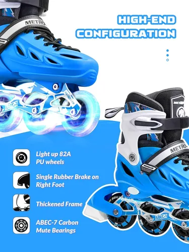 Miniatura 5 de METROLLER Patines en línea para niñas y niños, mujeres, hombres, 4 tallas ajustables, patines en línea con ruedas que se iluminan, patines Azul