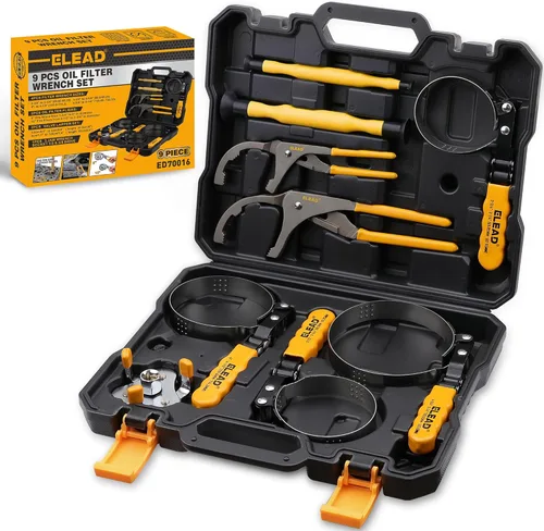 ELEAD Juego de Llaves para Filtro de Aceite de 9 Piezas, Llaves Cubren de 2-3/4" a 5-1/4", Alicates Ajustables de Filtro de Aceite de 9" y 12",