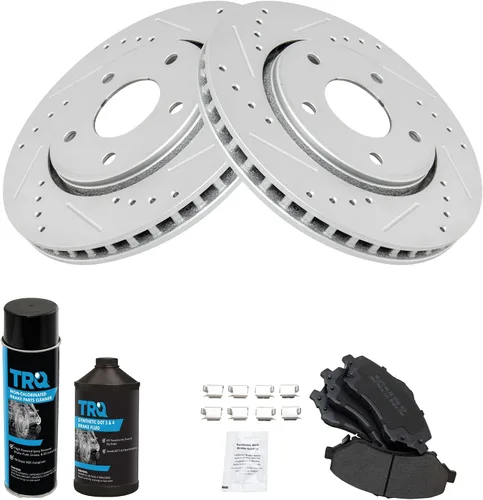 Miniatura 2 de TRQ Pastilla de freno metálica delantera y kit de rotor de rendimiento compatible con Chrysler Dodge VW