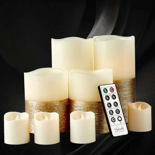 Miniatura 10 de FURORA LIGHTING Velas sin llama verde ombré, cera real, brillo ajustable, control remoto y temporizador, 4 pilares (3 x 4, 3 x 6) y 4 votivos