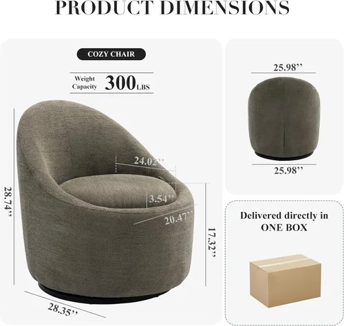 Miniatura 2 de COLAMY Juego de 2 sillas giratorias de acento, silla redonda giratoria de 360 con almacenamiento oculto, sillón moderno pequeño tipo barril