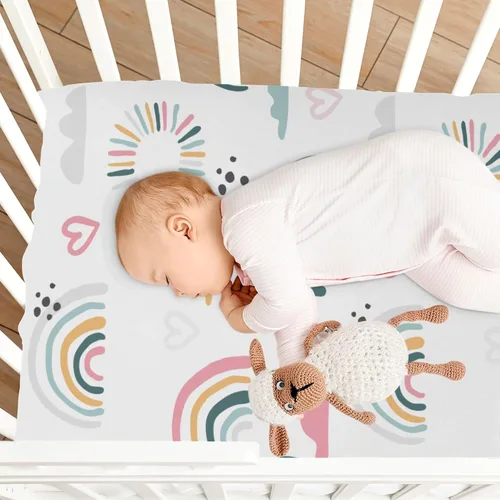 Miniatura 8 de Sábana de cuna de sol arcoíris suave y transpirable para colchón estándar de cuna y niños pequeños, niñas y niños (52 x 28 x 9 pulgadas)