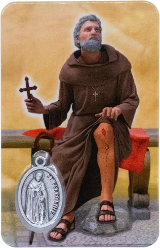 VILLAGE GIFT IMPORTERS Tarjeta de oración de Santa Figura con Medalla Oración y medalla de Santa 8 figuras (San Peregrino)