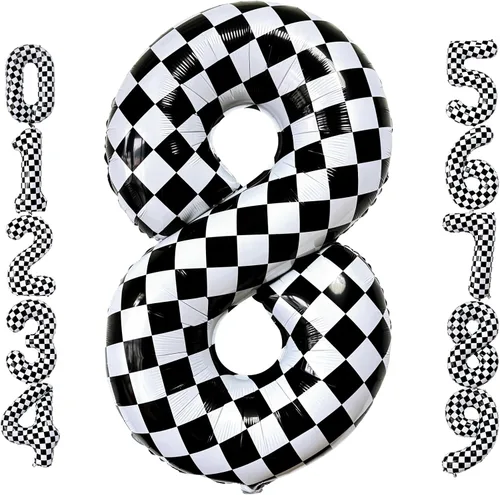 Miniatura 14 de Lovoir Globos gigantes de 40 pulgadas con temática de autos de carreras con el número 3, color negro y blanco para decoración de fiesta de tercer