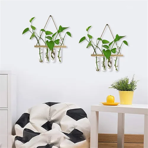 Miniatura 6 de Liudan Wall Hanging Planter Glass Terrarium Air Planter Holder Plant Hanger Flower Pot with Frame 4 Tubes for Living Room Indoor Decor Office