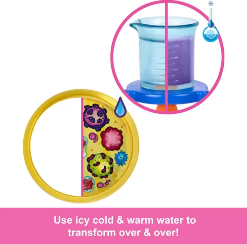 Miniatura 5 de Barbie Muñeca científica y accesorios con muñeca rubia de moda, mesa de laboratorio, microscopio, vaso de precipitados que cambian
