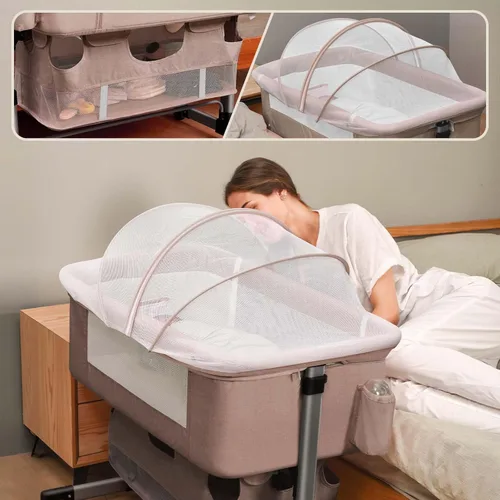 Miniatura 2 de Soobaby Cuna para bebé, cuna 3 en 1, cama portátil ajustable para bebé, cuna para recién nacido, cama imprescindible para bebé, color caqui