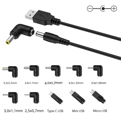 Miniatura 3 de LIANSUM - Cable de alimentación USB a DC 5V, cable de carga con enchufe Jack DC 5.5x2.1mm universal y 10 puntas de conector Micro USB, Type-C, Mini