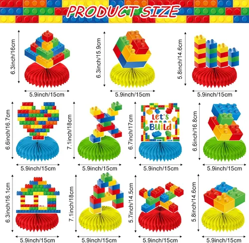 Miniatura 2 de Faccito Bloque de construcción de 11 piezas de decoración de fiesta de cumpleaños, bloques de construcción con temática de panal de abeja