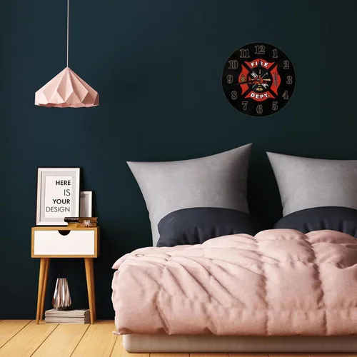 Miniatura 4 de Bomberos Fire DEPT. Logo Rescue Pattern Reloj de pared redondo decorativo silencioso sin tictac funciona con pilas para el hogar, cocina, sala