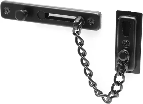Miniatura 5 de Bonsicoky Paquete de 2 cerraduras de cadena de puerta con resorte, protector de cadena de seguridad de acero inoxidable, cerradura de prensa Negro
