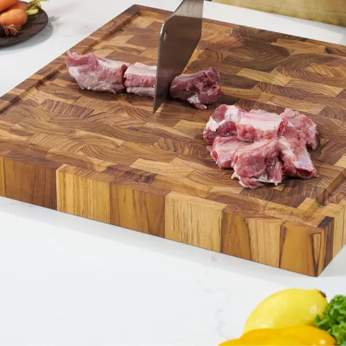 Miniatura 5 de Tablas de cortar de madera de teca para cocina, tablas de cortar de grano mediano de 17 x 13 x 1.5 pulgadas, tabla de cortar de bloque de carnicero