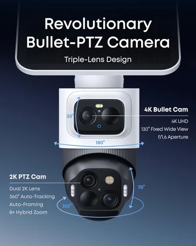 Miniatura 2 de eufy Security eufyCam S4 kit de 4 cámaras, cámara de seguridad solar inalámbrica para exterior, cámara Bullet-PTZ de triple lente, 4K UHD