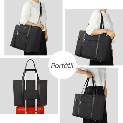 Miniatura 7 de Bolsa de mano para laptop de 15.6 pulgadas, maletín tipo bolsa de tamaño grande con puerto USB para mujer 01-Negro