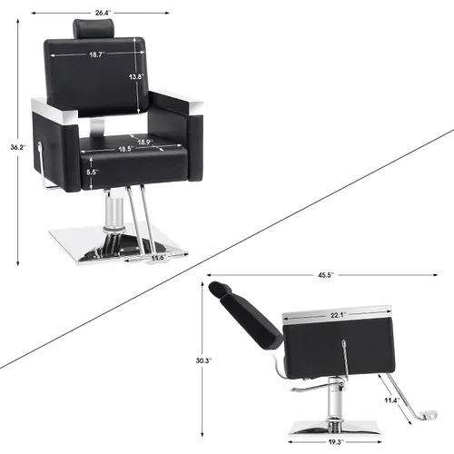 Miniatura 2 de BarberPub Clásico Recline Silla de peluquero hidráulica Salón Spa Silla de peluquería Equipo de belleza de peluquería 3018 (negro)
