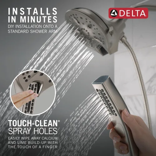 Miniatura 6 de Delta Faucet 5-Spray In2ition - Cabezal de ducha de mano doble 2 en 1 con manguera, cabezal de ducha de mano H2Okinetic con acoplamiento magnético