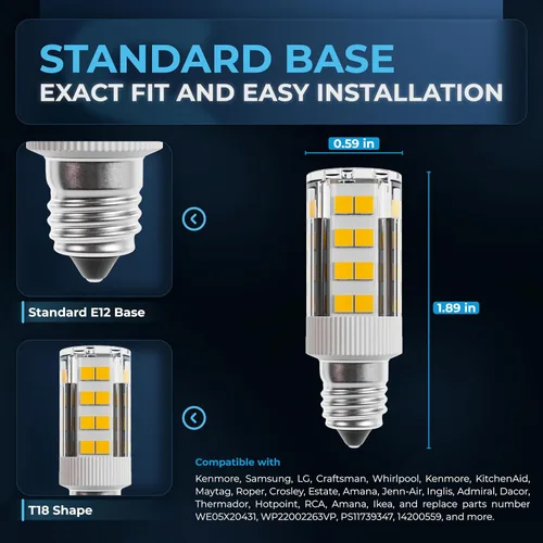 Miniatura 3 de BlueStars WE05X20431 Bombilla LED para tambor de secadora 3.5W 120V E12 Base de candelabro 3000K blanco cálido - Para GE Whirlpool Kenmore