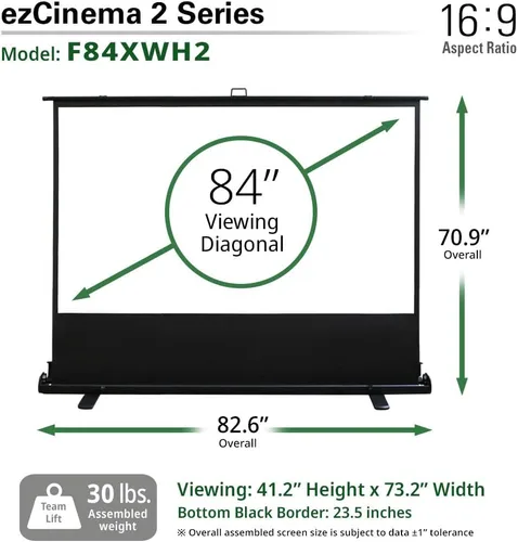 Miniatura 7 de Elite Screens ezCinema 2 pantalla de proyección, 84 pulgadas 16:9, manual de piso con extracción de tijera, portátil para oficina en casa, aula
