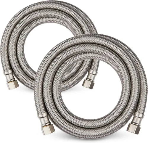 Miniatura 9 de Paquete de 1 manguera Foskan de acero inoxidable para lavavajillas de 4 pies con compilación de 3/8 pulgadas x 3/8 pulgadas MIP 90° codo, conector