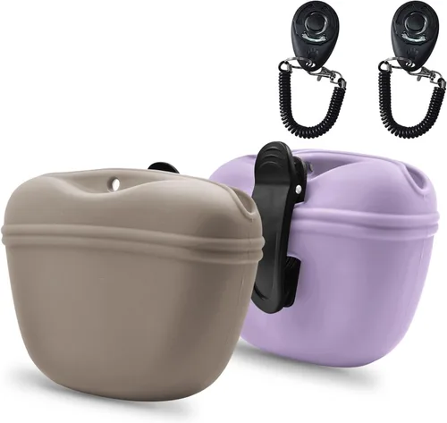Miniatura 16 de AUDWUD Bolsa de Silicona para Premios de Perro, Con Clicker de Entrenamiento para Perros, Contenedor de Entrenamiento Portátil con Clip, Conveniente