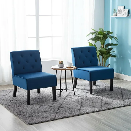 Miniatura 7 de Container Furniture Direct Reese - Silla moderna de mediados de siglo para sala de estar, sin brazos, con botones y patas de madera maciza, 2 Azul