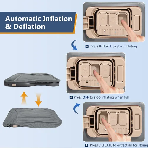 Miniatura 3 de Colchón de aire autoinflable para SUV con bomba eléctrica integrada, colchón de aire para automóvil con almohada para maletero, colchón portátil Gris