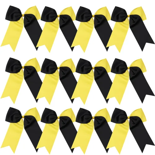 Miniatura 44 de Lazos de animadora jumbo de 8 pulgadas con diamantes de imitación brillantes para cola de caballo, lazos de porrista, 6 unidades, color negro