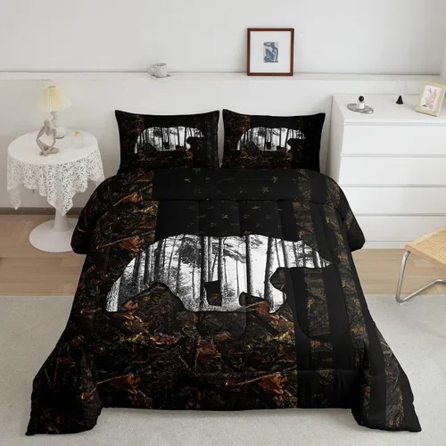 Miniatura 10 de Erosebridal Juego de ropa de cama de oso marrón, juego de edredón de animales de safari en el bosque, acuarela con relleno de edredón de vida