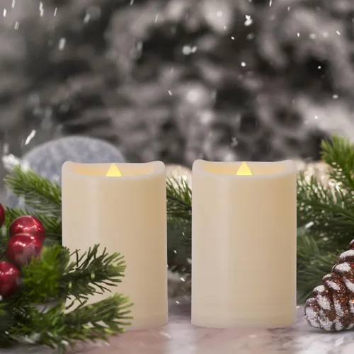 Miniatura 6 de Velas sin llama de 3" x 5" pulgadas para exteriores que funcionan con baterías, con control remoto y temporizador, velas LED parpadeantes de pilar 1