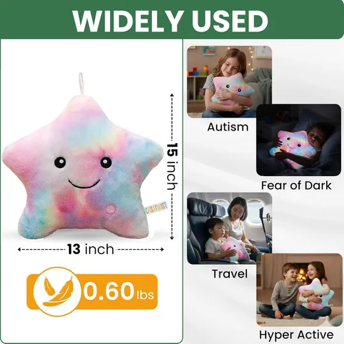 Miniatura 5 de Almohada de felpa con luces parpadeantes de 15 pulgadas de alta calidad, juguetes sensoriales para niños con autismo, decoración de habitación