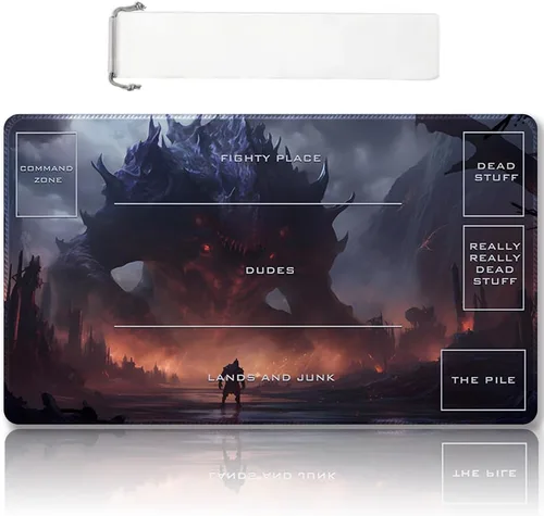 Miniatura 14 de Tapete de Juego MTG Premium Cosido con Zonas y Respaldo de Goma Antideslizante - Tapete de Juego TCG para MTG y Otros Juegos de Cartas - Diseño Dkt