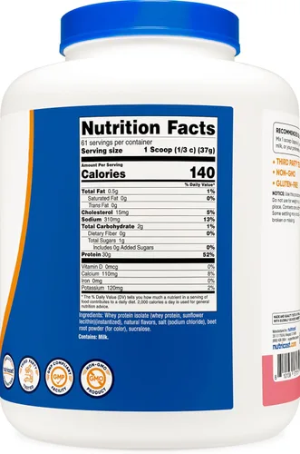 Miniatura 5 de Nutricost Aislado de proteína de suero (batido de fresa) 5LBS
