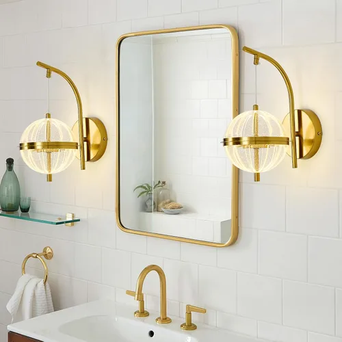 Miniatura 6 de UOFUS Aplique de pared dorado con pantalla acrílica de globo de mediados de siglo, moderna lámpara de pared LED de 12 W, 3000 K/4000 K/6000 K