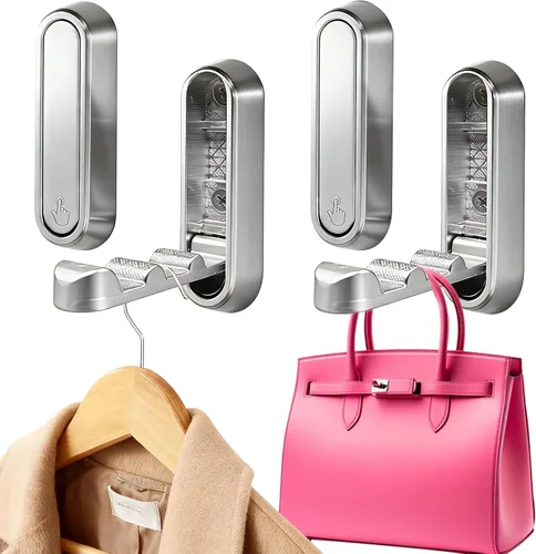 Miniatura 11 de Paquete de 4 ganchos plegables de pared, ganchos negros resistentes, ganchos plegables de aleación de zinc para colgar abrigos, sombreros, toallas