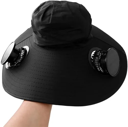 Sombrero de ventilador alimentado por energía solar, con 2 ventiladores de carga solar USB extraíbles, sombrero de ala ancha para pesca al aire