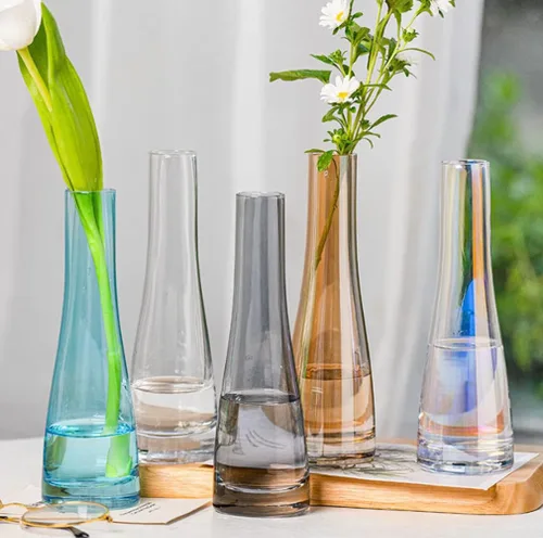 Miniatura 6 de Jarrones de cristal hechos a mano, florero de flores transparentes, jarrones de tallo único, botellas decorativas, centro de mesa para decoración